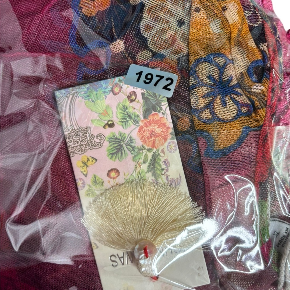 NEW Johnny Was BIYA Mazzy Floral Print Embroidered Mesh Split V-Neck Blouse XL - Picture 13 of 13